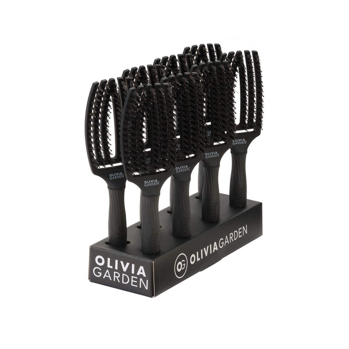 Olivia Garden OG Fingerbrush Boar&Nylon Full Black, M Display 8 pcs – hårborste