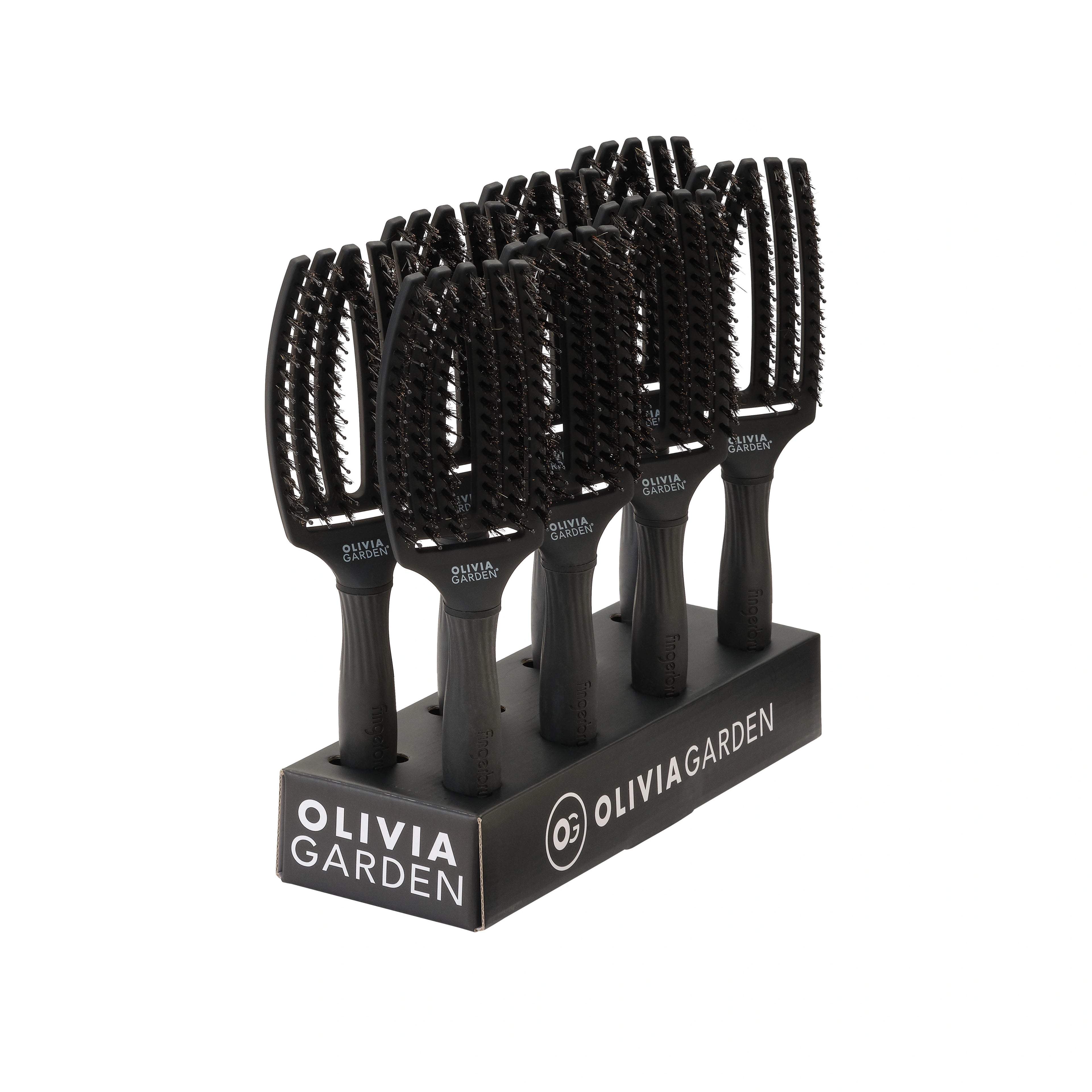Olivia Garden OG Fingerbrush Boar&Nylon Full Black, M Display 8 pcs – hårborste