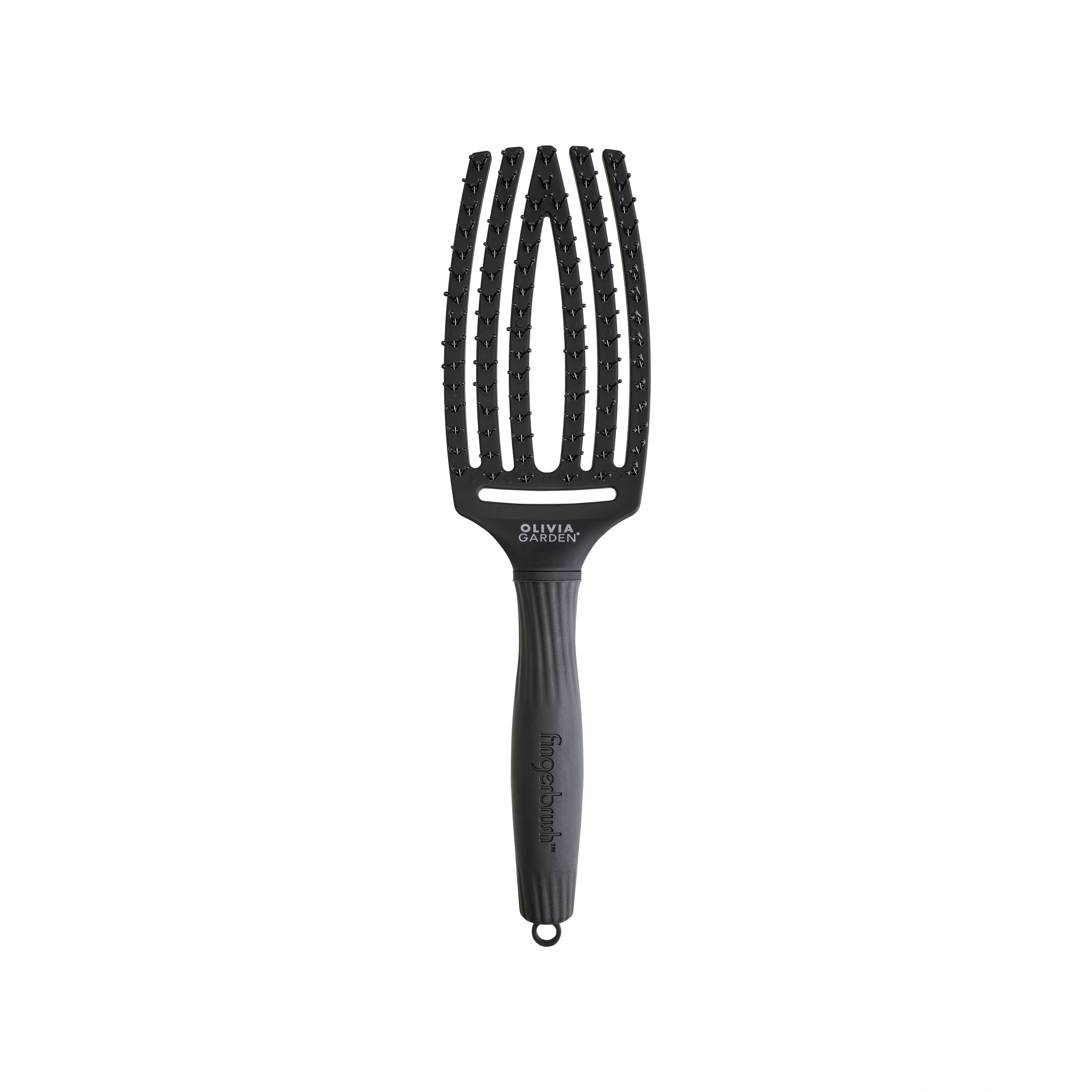 Olivia Garden OG Fingerbrush Care Ionic Double bristles black, M – hårborste