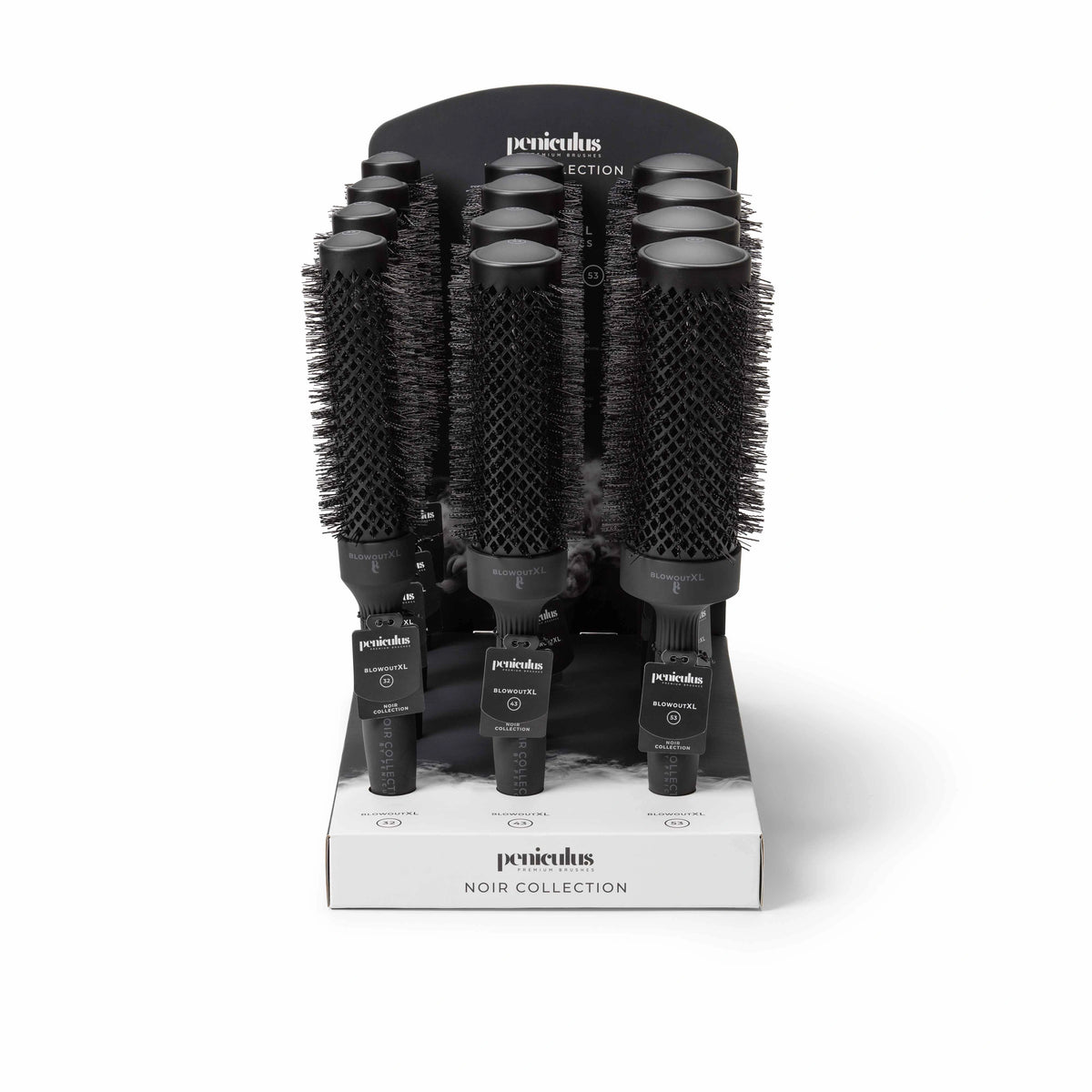 Peniculus PC Noir collection Blowout brush display, Svart – hårborste