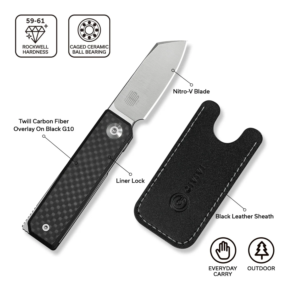 CIVIVI Kukei Carbon Fiber inkl läderslida