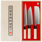 Satake Houcho med Nakiri, Sashimi & Santoku i Balsabox