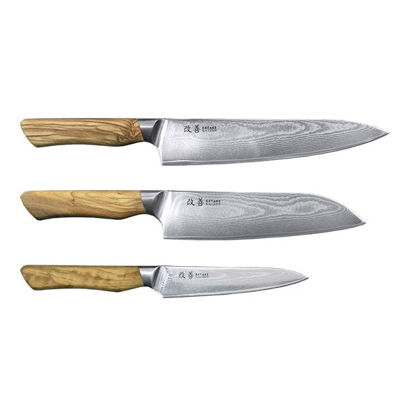Satake Kaizen 3-dels Knivset Gyuto 21cm, Santoku 18cm & Petty 12cm